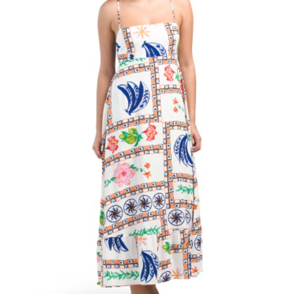 NWT - Linen Blend "Label of Love" Smocked Back Ruffle Hem Maxi Dress - Size L